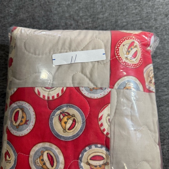 Baby Quilt Sock Monkey Themed Patchwork Quilt 36”X46” Flannel Backing - Picture 12 of 12